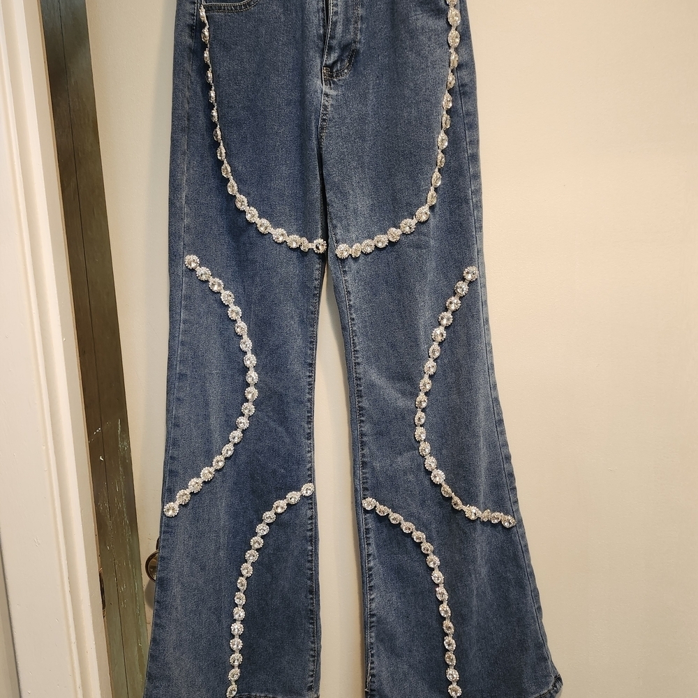 Floral Embellished Wide Leg Jeans